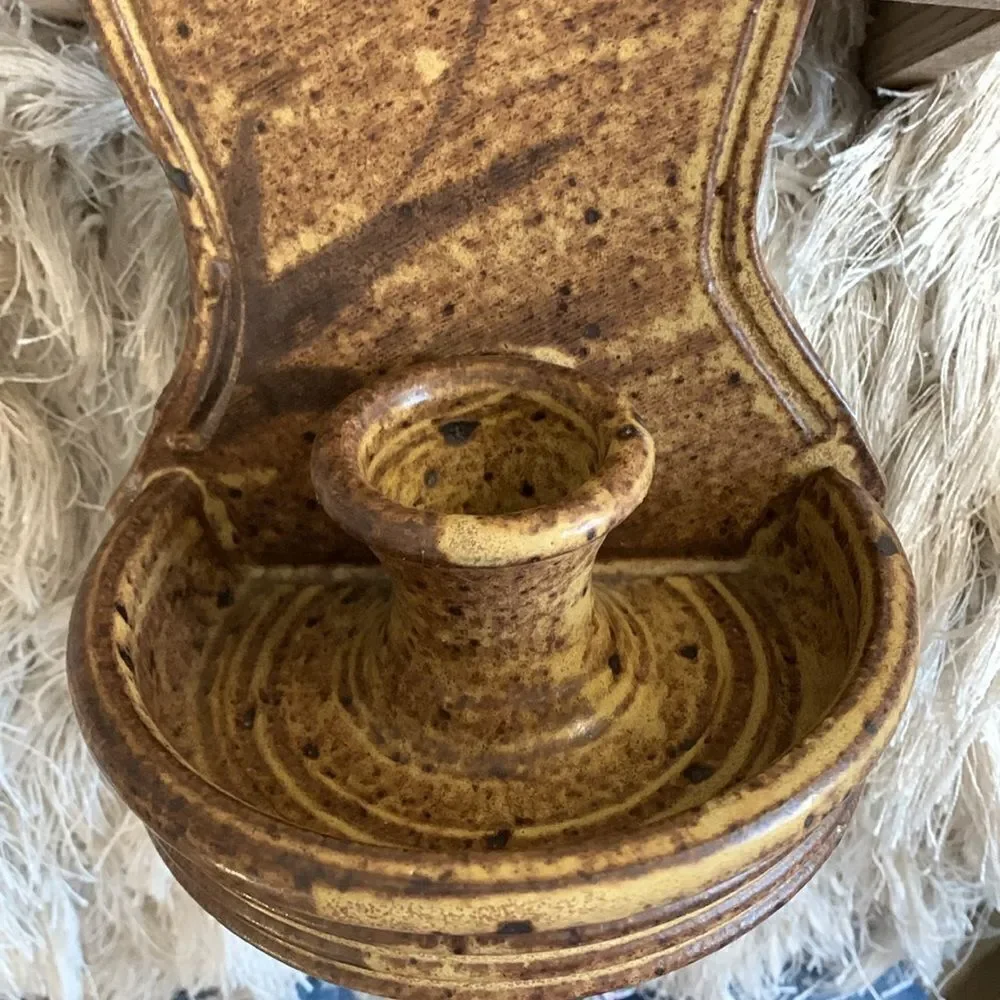 Handmade Artist Signed Stoneware Wall Taper Candle Wall Sconce Studio Pottery
